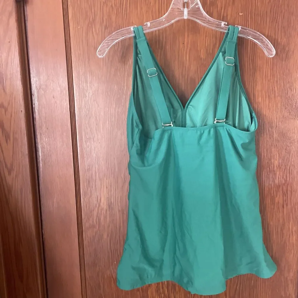 Yonique Tankini Swimsuit Blouson Top Modest Loose Fit Swimwear Green - 14 W NWT - Picture 4 of 10